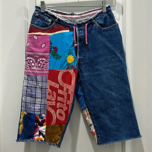 Levi’s Capris Drawstring Custom One of a Kind Reworked Denim Jeans Sz 0